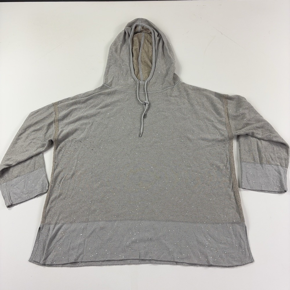 Lafayette 148 New York Sweater Womens XL Gray Silk Cashmere Hooded Sequin Knit